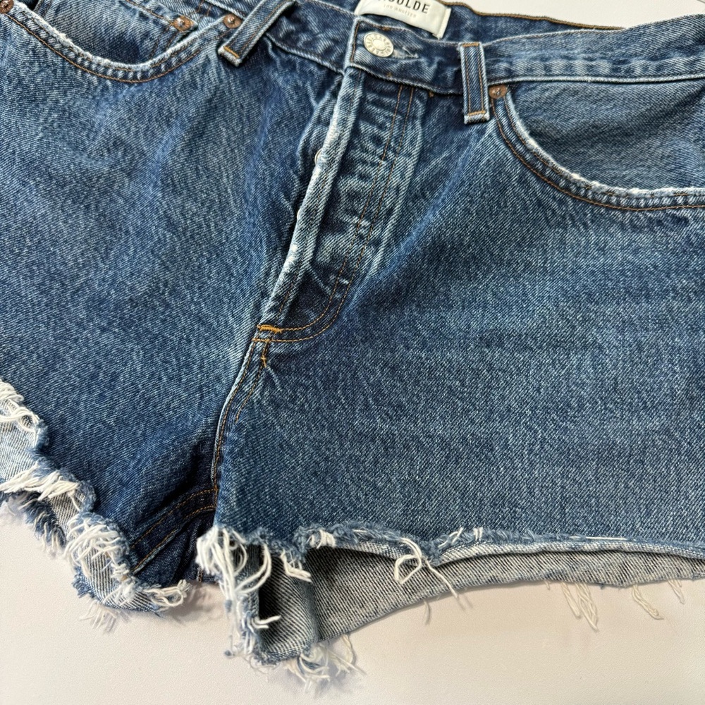 Agolde Parker High Waist Cutoff Jean Shorts Women 27 Raw Hem Button Fly Blue - Picture 5 of 13